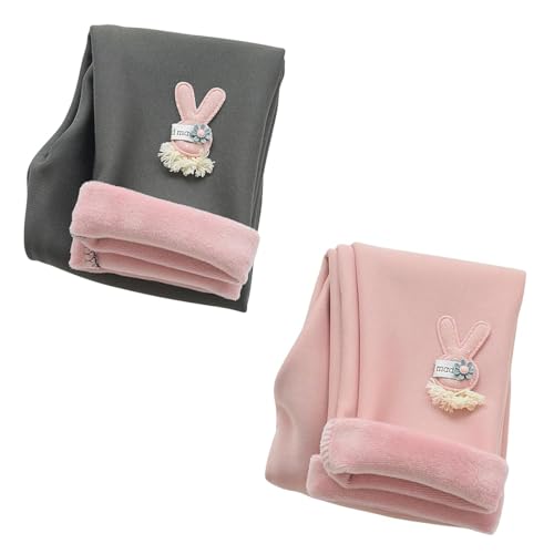 AOOPOO 2er-Pack Mädchen Fleece Thermo Leggings Mädchen Gefüttert Leggings Warme Winter Baumwolle Gr. 86/92/98/104/116/128/134/140 Häschen Muster Kinder Winter Dicke warme Hose Hosen für Kleinkinder von AOOPOO