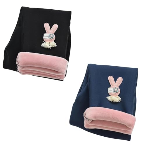 AOOPOO 2er-Pack Mädchen Fleece Thermo Leggings Mädchen Gefüttert Leggings Warme Winter Baumwolle Gr. 86/92/98/104/116/128/134/140 Häschen Muster Kinder Winter Dicke warme Hose Hosen für Kleinkinder von AOOPOO