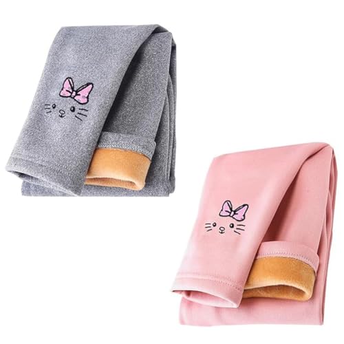 AOOPOO 2er-Pack Mädchen Fleece Thermo Leggings Mädchen Gefüttert Leggings Warme Winter Baumwolle Gr. 86/92/98/104/116/128/134 Stickerei Muster Kinder Winter Dicke warme Hose Hosen für Kleinkinder von AOOPOO