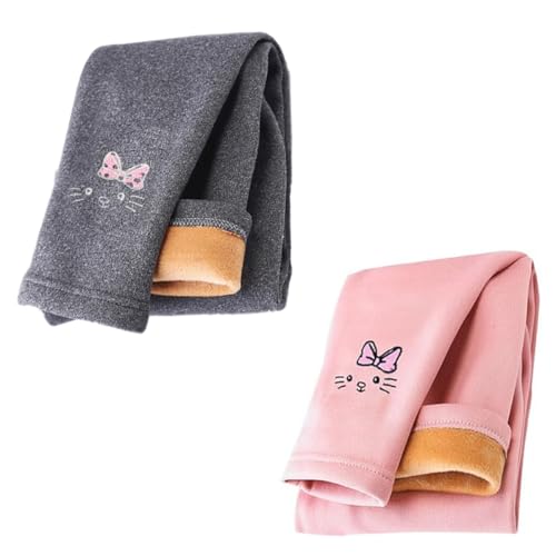AOOPOO 2er-Pack Mädchen Fleece Thermo Leggings Mädchen Gefüttert Leggings Warme Winter Baumwolle Gr. 86/92/98/104/116/128/134 Stickerei Muster Kinder Winter Dicke warme Hose Hosen für Kleinkinder von AOOPOO