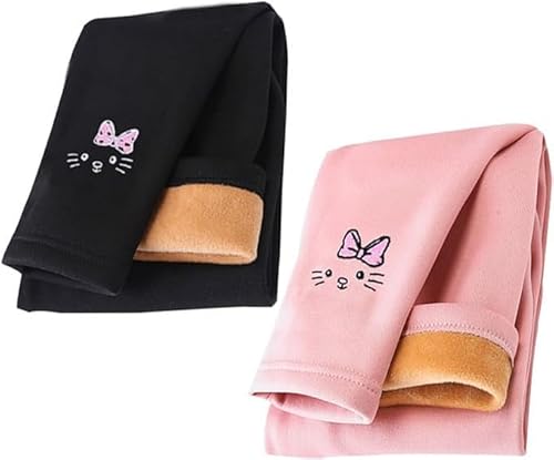 AOOPOO 2er-Pack Mädchen Fleece Thermo Leggings Mädchen Gefüttert Leggings Warme Winter Baumwolle Gr. 86/92/98/104/116/128/134 Stickerei Muster Kinder Winter Dicke warme Hose Hosen für Kleinkinder von AOOPOO