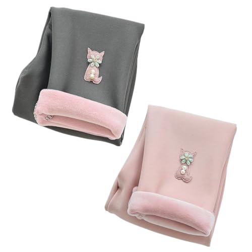 AOOPOO 2er-Pack Mädchen Fleece Thermo Leggings Mädchen Gefüttert Leggings Warme Winter Baumwolle Gr.86/92/98/104/116/128/140 Katze Stickerei Muster Kinder Winter Dicke Warme Lange Hose für Kleinkinder von AOOPOO