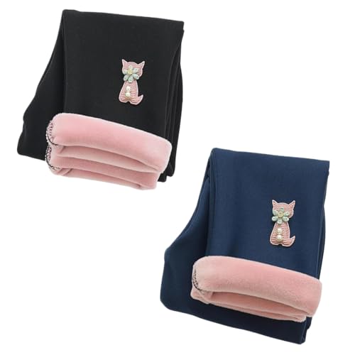AOOPOO 2er-Pack Mädchen Fleece Thermo Leggings Mädchen Gefüttert Leggings Warme Winter Baumwolle Gr.86/92/98/104/116/128/140 Katze Stickerei Muster Kinder Winter Dicke Warme Lange Hose für Kleinkinder von AOOPOO