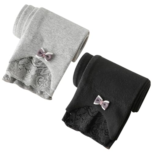 AOOPOO 2er Pack Mädchen Leggings Baumwolle Lang Hosen Gr. 92/98/104/116/128/134/146 Süße Spitze Schleife Einfarbig Kinder Sportleggins Weich Elastisch Sporthose für Mädchen 2-11 Jahre von AOOPOO