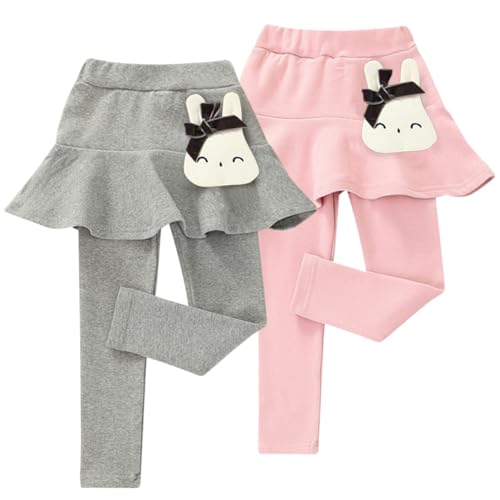 AOOPOO 2er-Pack Mädchen Leggings mit Rock Gr. 80/86/92/98/104/110/116/122/128 Baby Kinder Stretch Baumwoll Leggings mit Rüschen Rock Casual Plain Lange Hose Frühling Herbst für Mädchen 1-7 Jahre von AOOPOO