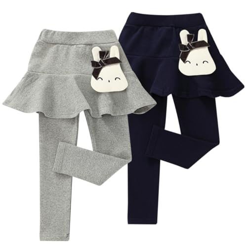 AOOPOO 2er-Pack Mädchen Leggings mit Rock Gr. 80/86/92/98/104/110/116/122/128 Baby Kinder Stretch Baumwoll Leggings mit Rüschen Rock Casual Plain Lange Hose Frühling Herbst für Mädchen 1-7 Jahre von AOOPOO
