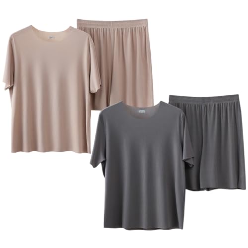 AOOPOO 2er-Pack Schlafanzug Herren Kurz Zweiteiliger Pyjama Set Nachtwäsche Sommer Kurzarm Rundhals T-Shirt Oberteil und Schlafanzughose Pyjamahose Weich Hausanzug Sleepwear für Männer S-XXL von AOOPOO