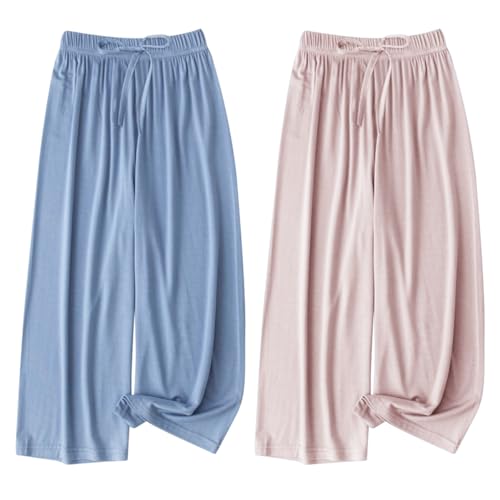 AOOPOO 2er Pack Sommerhose Mädchen Hosen Weites Bein Gr. 98/104/110/116/122/134/140 Kinder Culotte Mädchen Sommer Modal Baumwolle Lange Hosen Dünn Jogginghose Lässige Hose Lose Hosen von AOOPOO