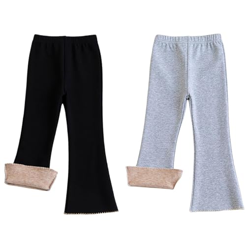 AOOPOO 2er-Pack Thermoleggings Mädchen Schlaghose Gefütterte Flared Leggings mit Fleece Thermohose Mädchen Stretch Flared Baumwolle Warm Hosen für Baby Kleinkinder Kinder Mädchen 18 Monate-10 Jahre von AOOPOO