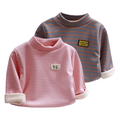 AOOPOO 2er-Pack Unisex Baby Kinder Langarmshirt Thermounterwäsche Rollkragen Gestreift Warm T-Shirt Unterhemd Oberteil Langarm Winter Fleece Gefüttert Unterwäsche für Jungen Mädchen 6 Monate-9 Jahre von AOOPOO