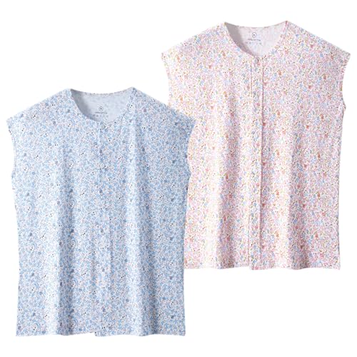 AOOPOO 2er Pack Unterhemd Senioren Damen Baumwolle Schlafanzug Tank Top Sommer Ärmellose T-Shirts Oberteile mit Blumen Druck Rundhals Pajama Locker Basic Blusen Top für Frauen Mittleren Älteren Alters von AOOPOO