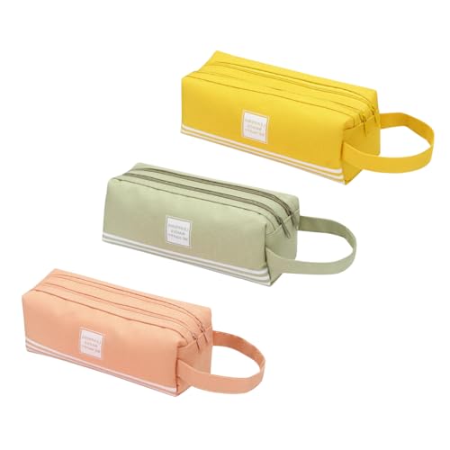 AOOPOO 3 Stück Federmäppchen Mäppchen mit 2 Fächer Federtasche große Kapazität Federmappe Mädchen Junge Teenager Erwachsene Schlamppermäppchen Pencil Case mit Tragegriff für Schule Büro von AOOPOO