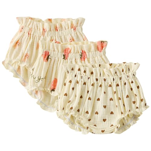 AOOPOO 3er Pack Baby Mädchen Pumpshorts Baumwolle Leinen Sommer Bloomer Shorts mit Niedlichen Rüschen Unterhose Unterwäsche Baby Höschen Windelhöschen Kleinkinder Pumphose 6 Monate-3 Jahre von AOOPOO