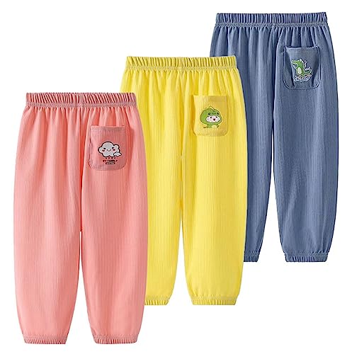 AOOPOO 3er Pack Baby leichte Lange Hose mit Vertikales Streifen Gr.74/80-128/134 Bloomers Freizeithose Jogginghose Pumphose Haremshose Jungen Mädchen Sommerhose von AOOPOO