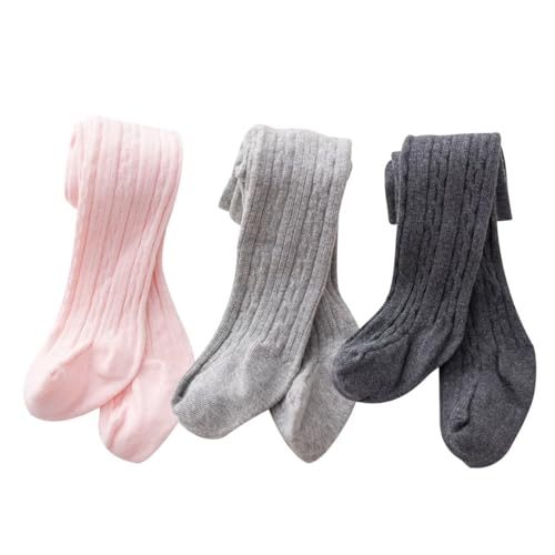 AOOPOO 3er-Pack Baumwolle Baby Mädchen Socken Kleinkind Kleinkind Strumpfhosen Zopfmuster Legging Hosen für Mädchen von AOOPOO