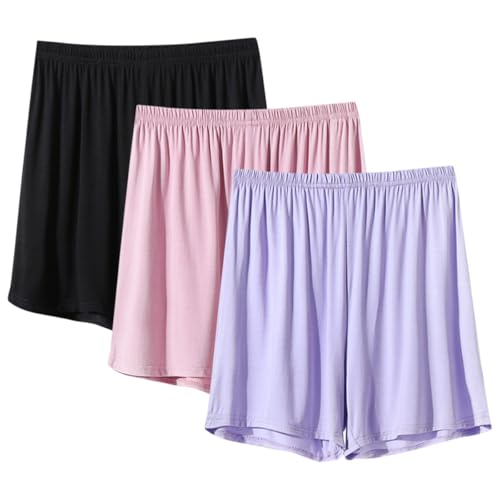 AOOPOO 3er Pack Damen Schlafanzughose Kurz Pyjamahose Weich Modal Nachtwäsche Schlafshorts Sommer Schlafhose Freizeithose Bequeme Weite Kurze Hosen Pyjama Shorts für Frauen XS-4XL von AOOPOO