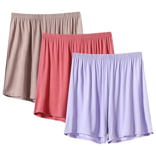 AOOPOO 3er Pack Damen Schlafanzughose Kurz Pyjamahose Weich Modal Nachtwäsche Schlafshorts Sommer Schlafhose Freizeithose Bequeme Weite Kurze Hosen Pyjama Shorts für Frauen XS-4XL von AOOPOO