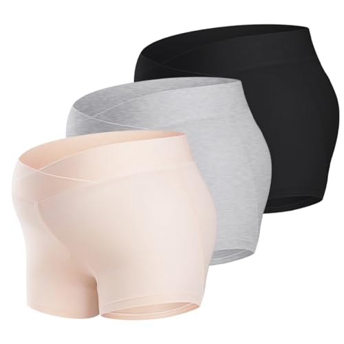 AOOPOO 3er-Pack Damen Umstands Unterwäsche Unterhose Schwangerschaft Leggings Shorts Umstandsslip Leicht und Atmungsaktiv Mutterschaft Unterhose Boxershorts Shapewear für Schwangere Frauen, S-M von AOOPOO