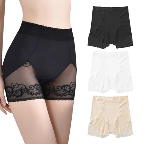 AOOPOO 3er Pack Damen Unterhose Unter Rock Kurz Hose Anti-Chafing Spitze Shorts Damen Nahtlos Hohe Taille Boxershorts Radlerhose mit 100% Baumwoll Schritt Sicherheit Panty Lace Leggings Kurze Tight von AOOPOO