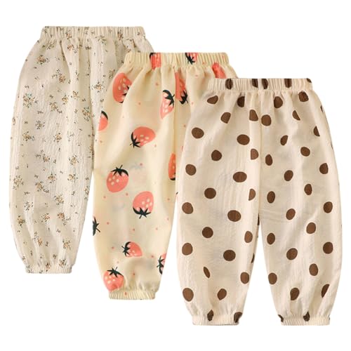 AOOPOO 3er Pack Kinder Baby Mädchen Jungen Leichte Lange Hose Bloomers mit Niedlichen Cartoon-Mustern Dünn Pumphose Haremshose Jogginghose Lässige Hose Kleinkind Sommerhose für 1-9 Jahre von AOOPOO