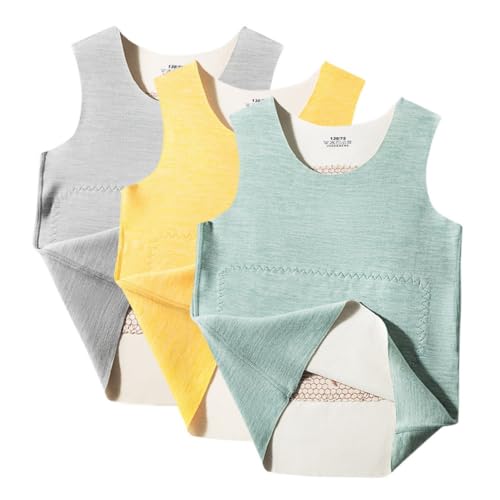 AOOPOO 3er Pack Kinder Thermo Unterhemd Winter Warme Gebürstet Unterwäsche Kleinkind Mädchen Jungen Thermische Ärmellos Tank Top Camisole Kinder Einfarbig Kurze Weste Top 2-10 Jahre von AOOPOO