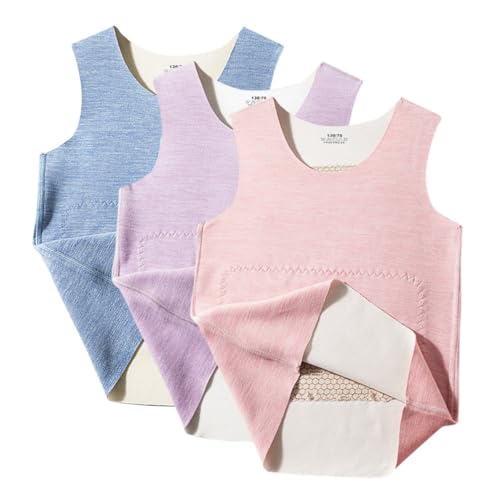 AOOPOO 3er Pack Kinder Thermo Unterhemd Winter Warme Gebürstet Unterwäsche Kleinkind Mädchen Jungen Thermische Ärmellos Tank Top Camisole Kinder Einfarbig Kurze Weste Top 2-10 Jahre von AOOPOO