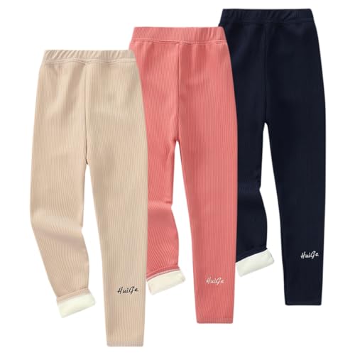 AOOPOO 3er-Pack Thermoleggins Mädchen Gefütterte Thermo Leggings Kleinkinder Winter Baumwolle Warm Hosen mit Fleecefutter für Baby und Kinder 1-8 Jahre Dick Warm Lange Winterleggings von AOOPOO