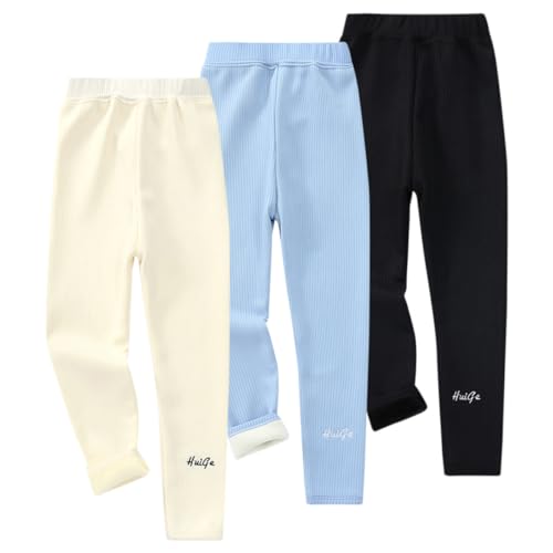 AOOPOO 3er-Pack Thermoleggins Mädchen Gefütterte Thermo Leggings Kleinkinder Winter Baumwolle Warm Hosen mit Fleecefutter für Baby und Kinder 1-8 Jahre Dick Warm Lange Winterleggings von AOOPOO