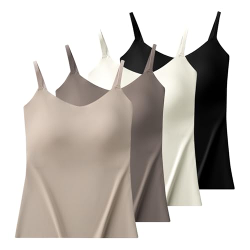 AOOPOO 4 Stück Spaghetti Top Damen Nahtlose Unterhemd Spaghettiträger Tank Top mit Integriertem BH und Verstellbarer Strap Basic Sommer Cami Tank Tops für Frauen und Mädchen, XS-M AOOPOO 4 Stück Spaghetti Top Damen Nahtlose Unterhemd Spaghettiträger Tank Top mit Integriertem BH und Verstellbarer Strap Basic Sommer Cami Tank Tops für Frauen und Mädchen, XS-M von AOOPOO
