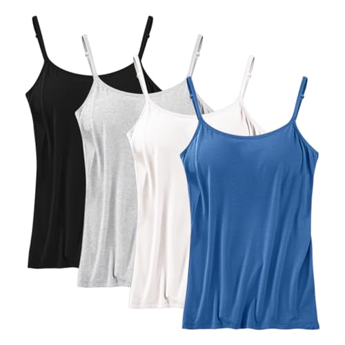 AOOPOO 4er Pack Damen Unterhemd mit Regal-BH Spaghetti Top Unterhemd Spaghettiträger mit Verstellbarer Riemen Basic Cami Tank Top für Frauen und Mädchen, XS-L von AOOPOO