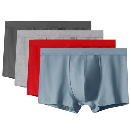 AOOPOO 4er-Pack Herren Boxershorts aus Baumwolle Unterwäsche Unterhose Größe M-5XL Übergröße Senioren Herren Boxerslips Weiche Bequeme Mittelalter und Ältere Menschen Männer Boxer Shorts von AOOPOO