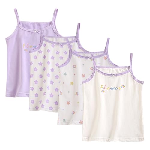 AOOPOO 4er Pack Mädchen Baumwolle Unterhemden Tank Top Kinder Spaghettiträger Breite Träger Unterwäsche Blumen Muster Sommer Ärmellos Oberteile Cami-Westen für Mädchen 2-11 Jahre von AOOPOO