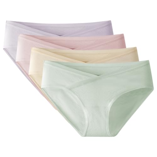 AOOPOO 4er Pack Unterhosen für Schwangere Umstandsmode Hösschen Damen Niedrig Taille V-förmige Unterwäsche aus Baumwolle Schwangerschaft Postpartum Slip Umstands Hipster Panties von AOOPOO