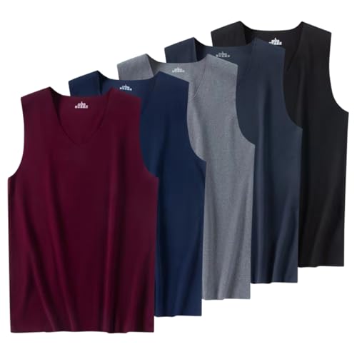 AOOPOO 5er Pack Thermo Unterhemd Herren Winter Warme Gebürstet Unterwäsche Oberteil Herren Nahtlose Thermo Tank Tops für Männer Unterziehshirt V-Ausschnitt Ärmellos Thermo Weste Top, Größe S-3XL von AOOPOO