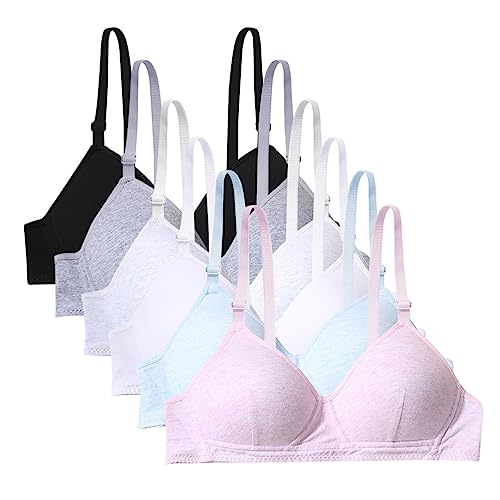 AOOPOO 6 Pack Teen Girl's Sport BH Baumwolle Wire Free Unterwäsche mit verstellbaren abnehmbaren Riemen Training Bralette für 12-18 Jahre Mädchen und Frauen von AOOPOO