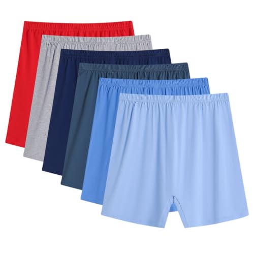 AOOPOO 6er-Pack Herren Boxershorts aus 100% Baumwolle Größe S-4XL Senioren Herren Hohe Taille Unterwäsche Unterhosen Übergröße Lockere Mittelalter und Ältere Menschen Männer Shorts Boxer von AOOPOO
