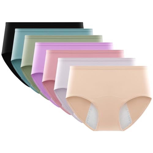 AOOPOO 7er Pack Perioden Unterwäsche Damen Baumwolle Menstruation Unterhosen Slips Postpartum Panties Damen Hipsters Auslaufsichere Höschen mit Mittel Taille Damen Perioden Schlüpfer Mehrpack S-L von AOOPOO