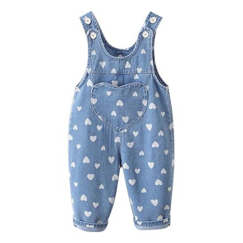 AOOPOO Baby Kleinkind Kinder Mädchen Jeans Latzhose Strampler Overalls Weiche Baumwolle Denim Hose mit Hosenträger für Frühling Sommer Herbst Niedliches Herz Muster Größe 74/80/86/90/92/98/104 von AOOPOO