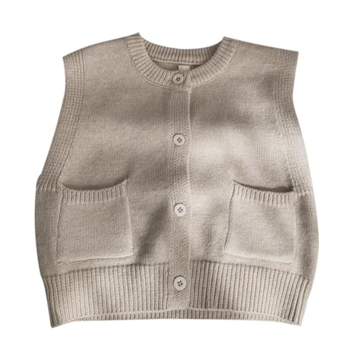 AOOPOO Baby Mädchen Jungen Strickweste Kinder Rundhals Ärmellose Pullover Strickjacken mit Knopf Kleinkind Weich Ärmellose Pullunder Gestrickte Weste Top Herbst Winter für Baby Kinder 6 Monate-7 Jahre von AOOPOO