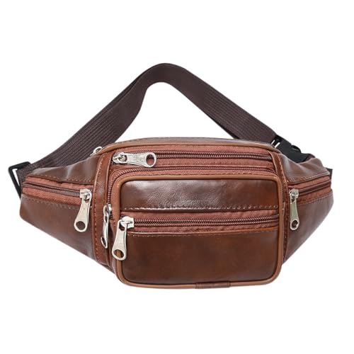 AOOPOO Bauchtasche Echt-Leder Vintage Gürteltasche für Herren und Damen Mode Hüfttaschen Große Fächer und Verstellbarer Gurt Leder Umhängetasche Brusttasche Crossbody Bag für Männer und Frauen von AOOPOO