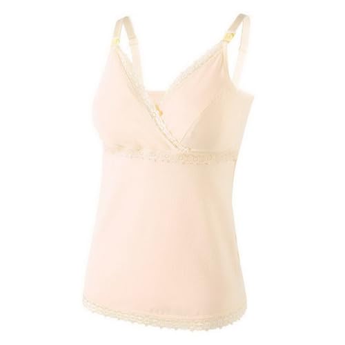 AOOPOO Damen Stilltops Mutterschaft Tanktop mit Eingebautem BH für Stillen Schlaf Camisole Schwangeren Unterhemd V-Ausschnitt aus Spitze Nursing Top Baumwolle Umstandskleidung von AOOPOO