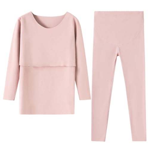 AOOPOO Damen Umstands Thermounterwäsche Set,Warme Unterwäsche mit Doppelseitig Fleece,Winter Oberteil und Unterteile Stillfunktion Nachtwäsche Damen Stillpyjama Langarm Thermo Umstandsschlafanzug Set von AOOPOO