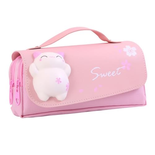 AOOPOO Federmäppchen Mädchen Mäppchen Große Kapazität Pencil Case mit 3 Fächern Federtaschen, Schlampermäppchen mit Tragegriff, Süße Kätzchen Stiftetasche für Studentin Teenager Mädchen Geschenk von AOOPOO