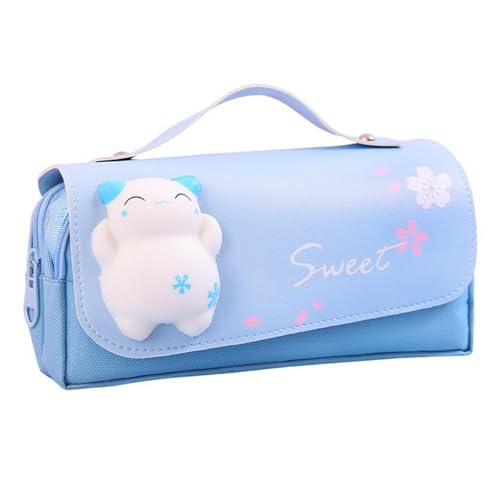 AOOPOO Federmäppchen Mädchen Mäppchen Große Kapazität Pencil Case mit 3 Fächern Federtaschen, Schlampermäppchen mit Tragegriff, Süße Kätzchen Stiftetasche für Studentin Teenager Mädchen Geschenk von AOOPOO