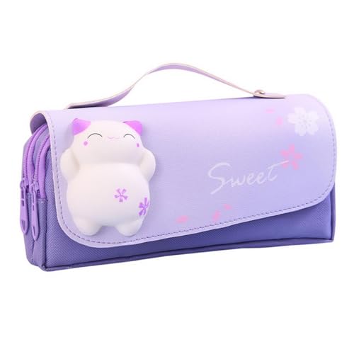 AOOPOO Federmäppchen Mädchen Mäppchen Große Kapazität Pencil Case mit 3 Fächern Federtaschen, Schlampermäppchen mit Tragegriff, Süße Kätzchen Stiftetasche für Studentin Teenager Mädchen Geschenk von AOOPOO