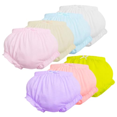 AOOPOO Höschen Packung mit 7 Baby Unterwäsche Kleinkinder Windelhosen Unterwäsch, Komfort Elegant Uni-Farbe mit Prinzessin Rüschen Unterhose Unterwäsche für Baby Kinder Mädchen 6 Monate-8 Jahre von AOOPOO