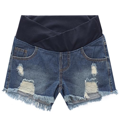 AOOPOO Jeans Shorts Umstandsmode Umstandsshorts Jeans Damen Schwangerschaft Denim Shorts Niedrige Taille Zerrissen Rohen Saum Umstandsmode Sommer Kurze Hose Jean Short für Schwangere Frauen, M-3XL von AOOPOO