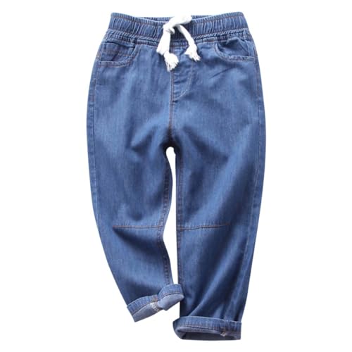 AOOPOO Kinder Jungen Mädchen Jeans Hose Elastische Taille Denim Lang Hose mit Taschen Kleinkind Sommer Weich Leicht 100% Baumwolle Jeanshose Dünn Haremshose Jogginghose Lässige Hose Gr. 92-146 von AOOPOO