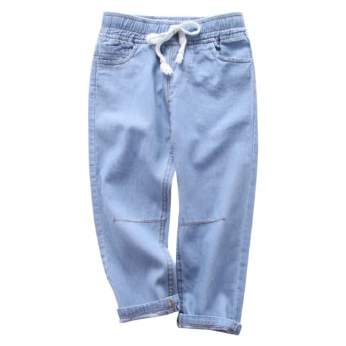 AOOPOO Kinder Jungen Mädchen Jeans Hose Elastische Taille Denim Lang Hose mit Taschen Kleinkind Sommer Weich Leicht 100% Baumwolle Jeanshose Dünn Haremshose Jogginghose Lässige Hose Gr. 92-146 von AOOPOO