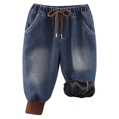 AOOPOO Kinder Thermohose Winter Fleece Gefüttert Jeanshosen Baby Kleinkind Warme Baumwolle Denim Hosen Baggy Jeans mit Elastischem Bund für Kinder Jungen Mädchen 6 Monate-5 Jahre Herbst Winter von AOOPOO